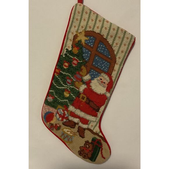 vintage needlepoint Christmas stocking - Picture 1 of 5